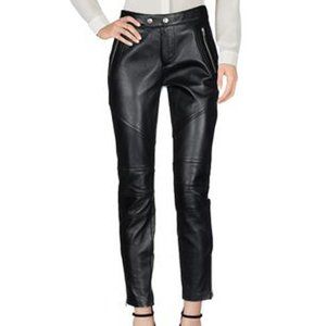 NWT Auth $6150 Saint Laurent black leather biker moto ankle pants SZ FR 36 US 4